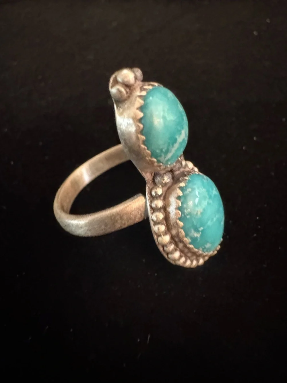 Turquoise Double Oval Sterling silver Ring‎ - Native made